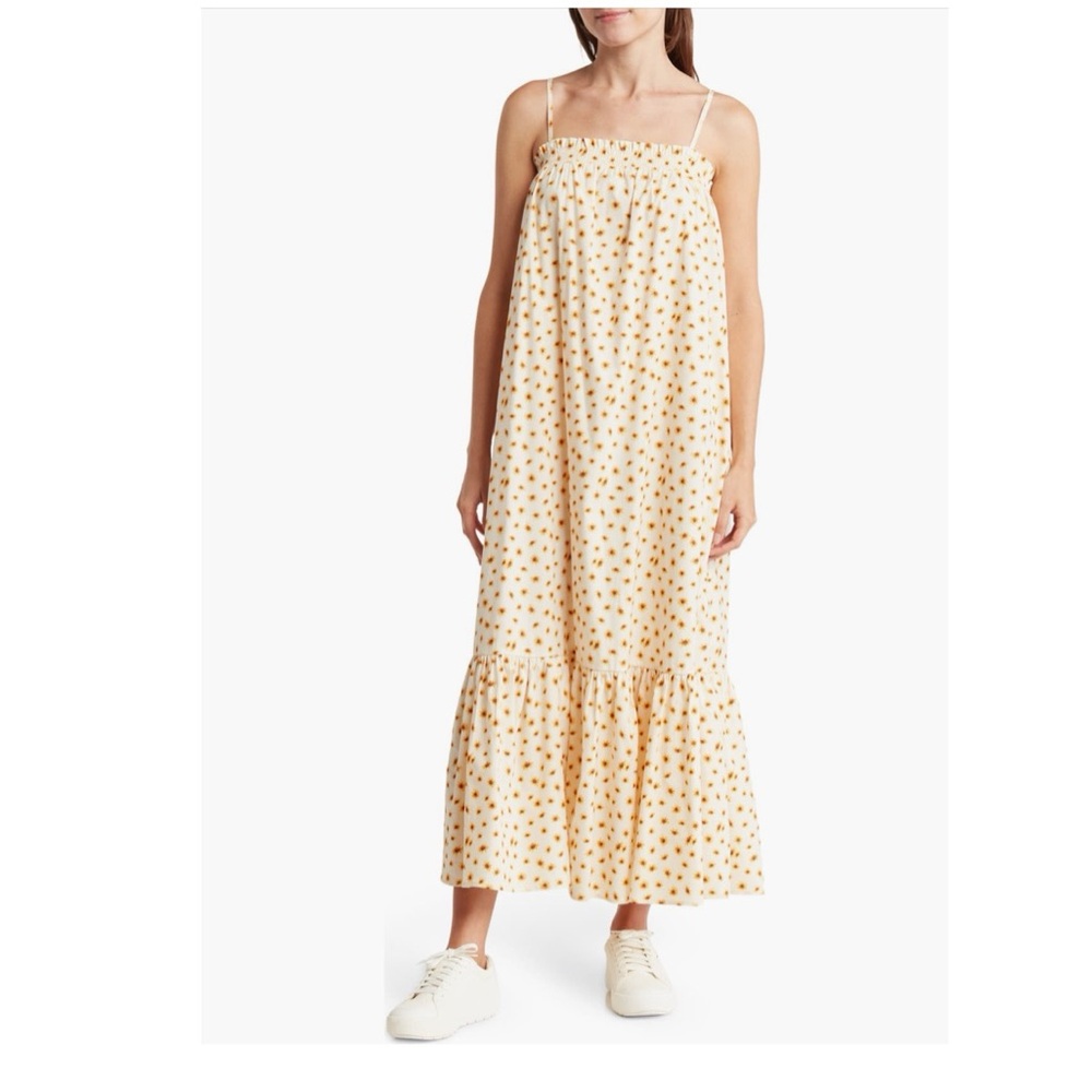 NWT WeWoreWhat Smocked MIDI Ditsy Daisies DRESS LARGE